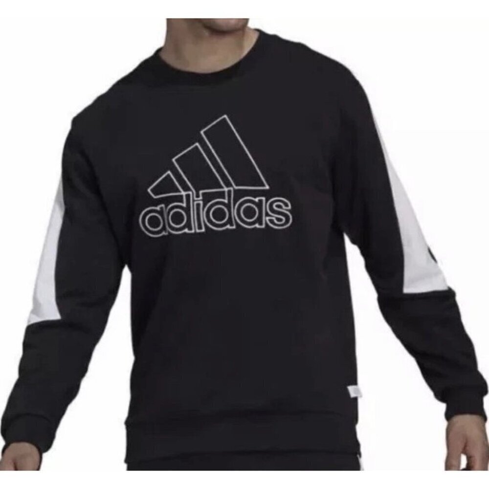 NEW Adidas Men's XL Black White Embroidered Logo Sweatshirt Crewneck